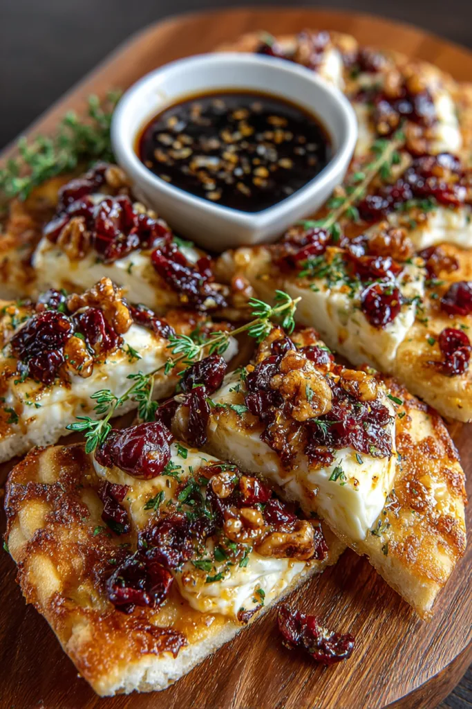 Golden Crispy Flatbread with Brie, Cranberries & Toasted Walnuts with a Hot Honey Drizzle | Irresistible 5-Step Ultimate Brunch Favorite 8 Golden Crispy Flatbread with Brie, Cranberries & Toasted Walnuts with a Hot Honey Drizzle