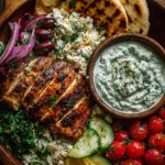 Mediterranean Chicken Pita Bowl with Herb Feta Sauce
