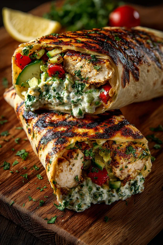 Mediterranean Chicken Wrap with Spicy Feta Sauce