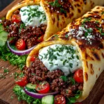 Mediterranean Ground Beef Wrap with Chili Honey Feta Cream