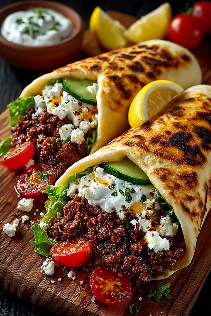 Mediterranean Ground Beef Wrap with Chili Honey Feta Cream – Juicy, Spicy & Irresistible Wrap Recipe 8 Mediterranean Ground Beef Wrap with Chili Honey Feta Cream