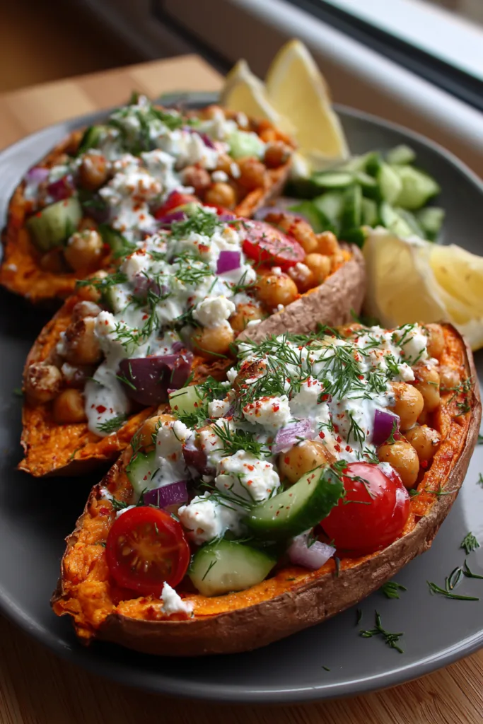 Mediterranean Stuffed Sweet Potato Boats