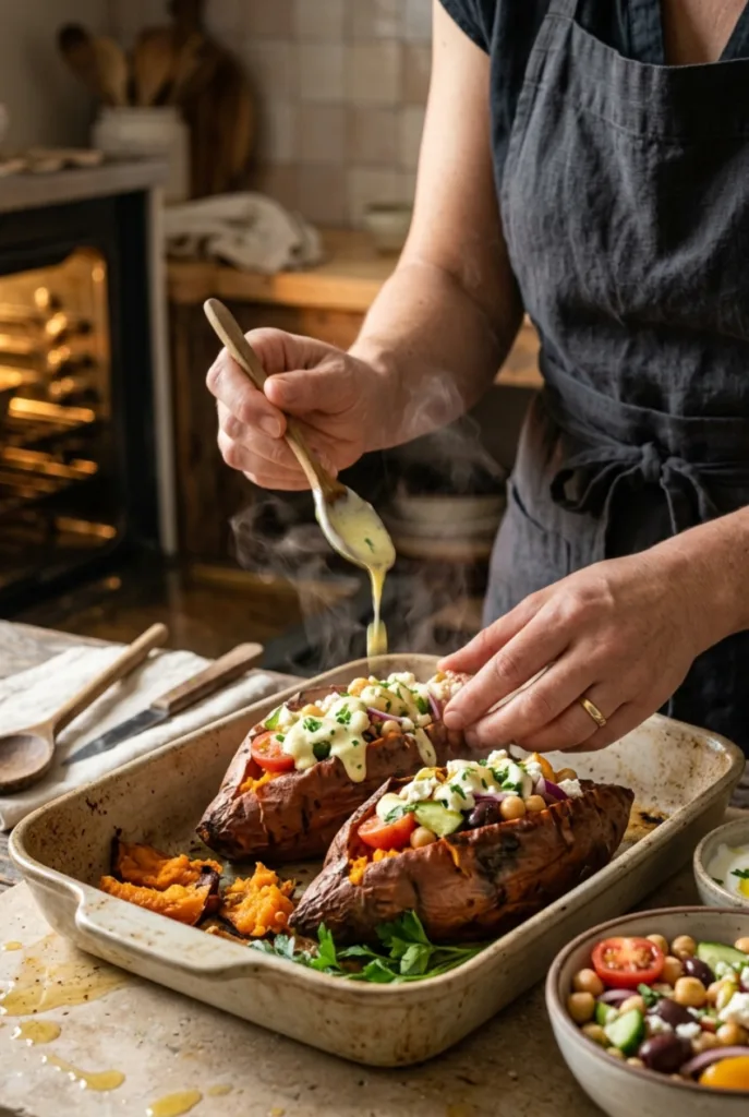 Mediterranean Stuffed Sweet Potato Boats Ultimate 5 Easy Dinner Bowls 7 Mediterranean Stuffed Sweet Potato Boats
