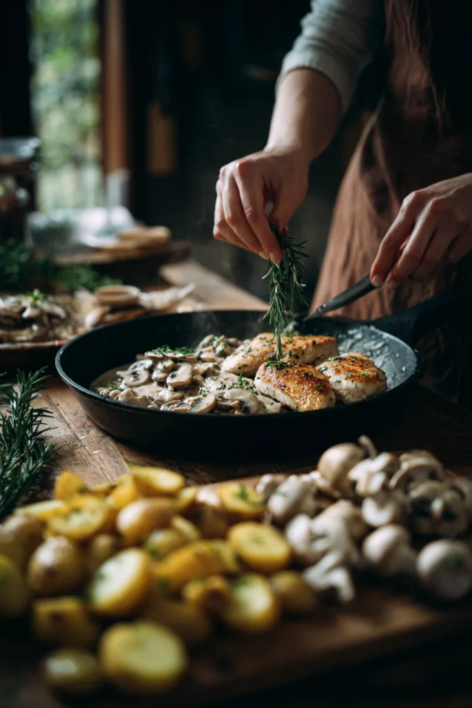 Creamy Mushroom Chicken with Crispy Herb Potatoes 7 Creamy Mushroom Chicken with Crispy Herb Potatoes