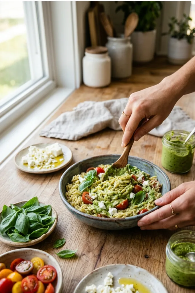 Avocado Pesto Orzo Breakfast Bowl with Feta 7 Avocado Pesto Orzo Breakfast Bowl with Feta