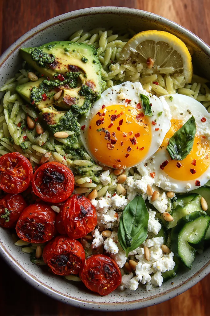 Avocado Pesto Orzo Breakfast Bowl with Feta 8 Avocado Pesto Orzo Breakfast Bowl with Feta