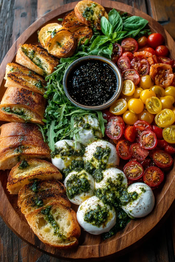 Caprese Grazing Board with Burrata, Heirloom Tomatoes & Basil Pesto Drizzle