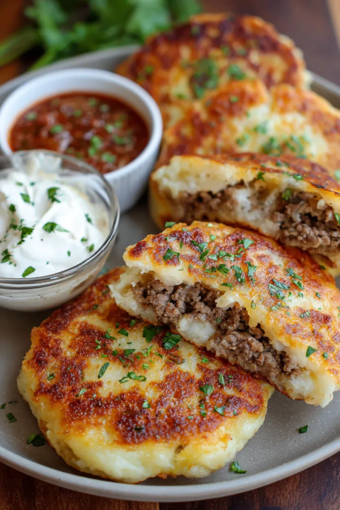 Mashed Potato Pancakes with Meat Filling