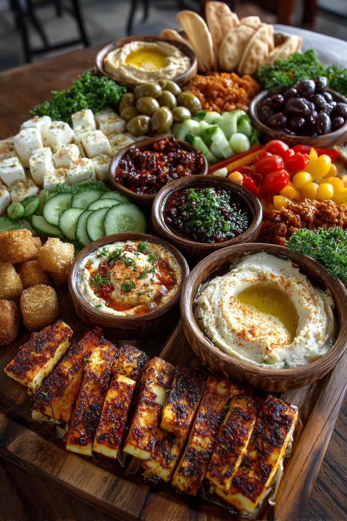 Mediterranean Tapas Cheese Table with Hummus & Pita Bread