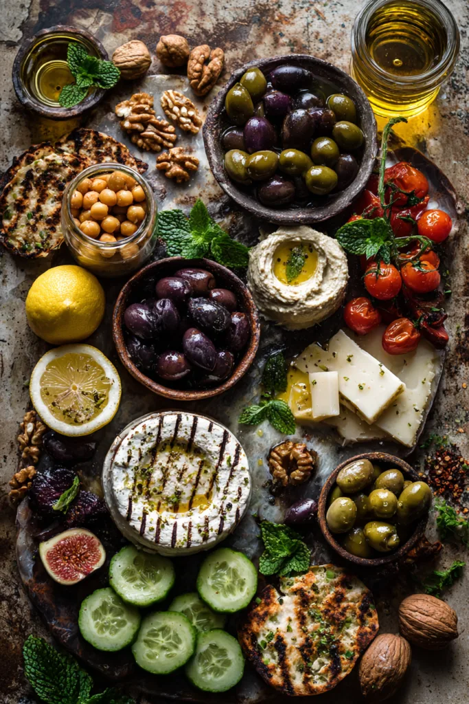 Mediterranean Tapas Cheese Table with Hummus & Pita Bread