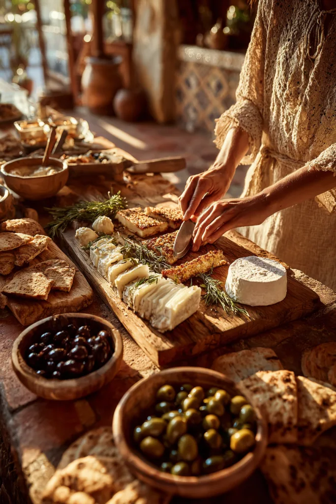 Mediterranean Tapas Cheese Table with Hummus & Pita Bread