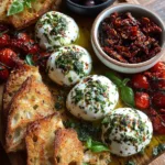 Roasted Garlic Burrata Board with Sundried Tomatoes, Basil Oil & Sourdough Crisps
