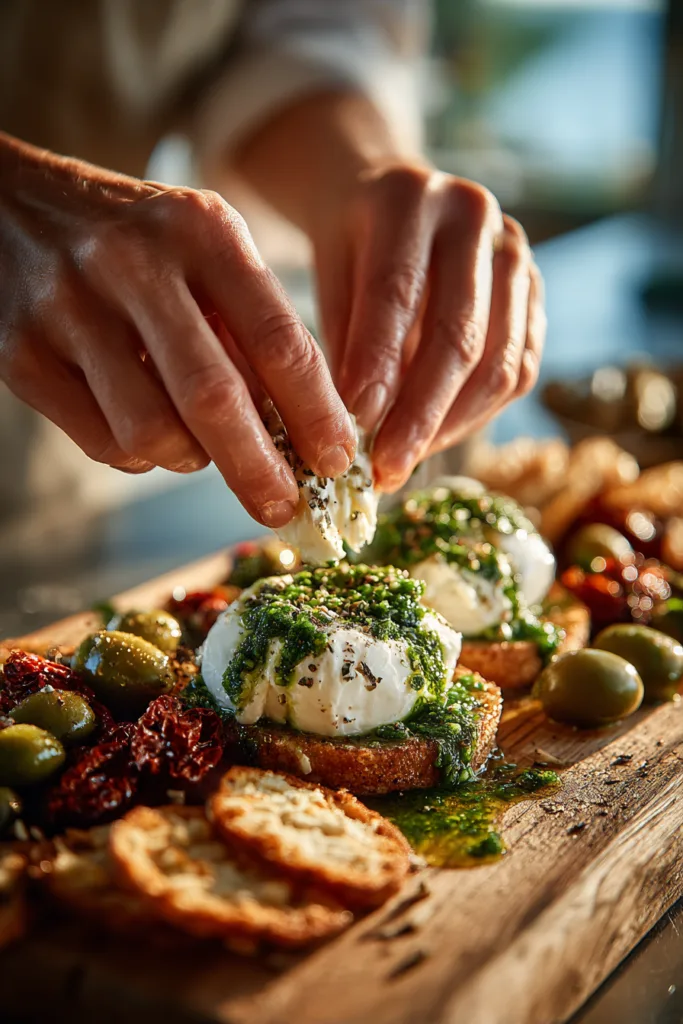 Roasted Garlic Burrata Board with Sundried Tomatoes, Basil Oil & Sourdough Crisps 7 Roasted Garlic Burrata Board with Sundried Tomatoes, Basil Oil & Sourdough Crisps