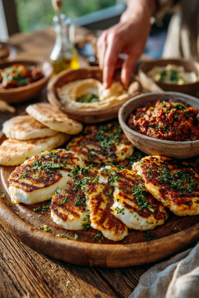 Turkish Mezze Board with Hummus, Muhammara & Warm Flatbread 7 Turkish-Style Mezze Board with Hummus, Muhammara & Warm Flatbread