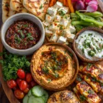 Turkish-Style Mezze Board with Hummus, Muhammara & Warm Flatbread