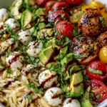 Avocado Caprese Orzo Salad with Balsamic Glaze