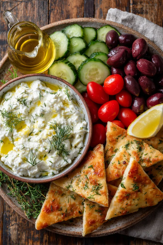 Greek Appetizer Board with Whipped Feta & Pita Chips