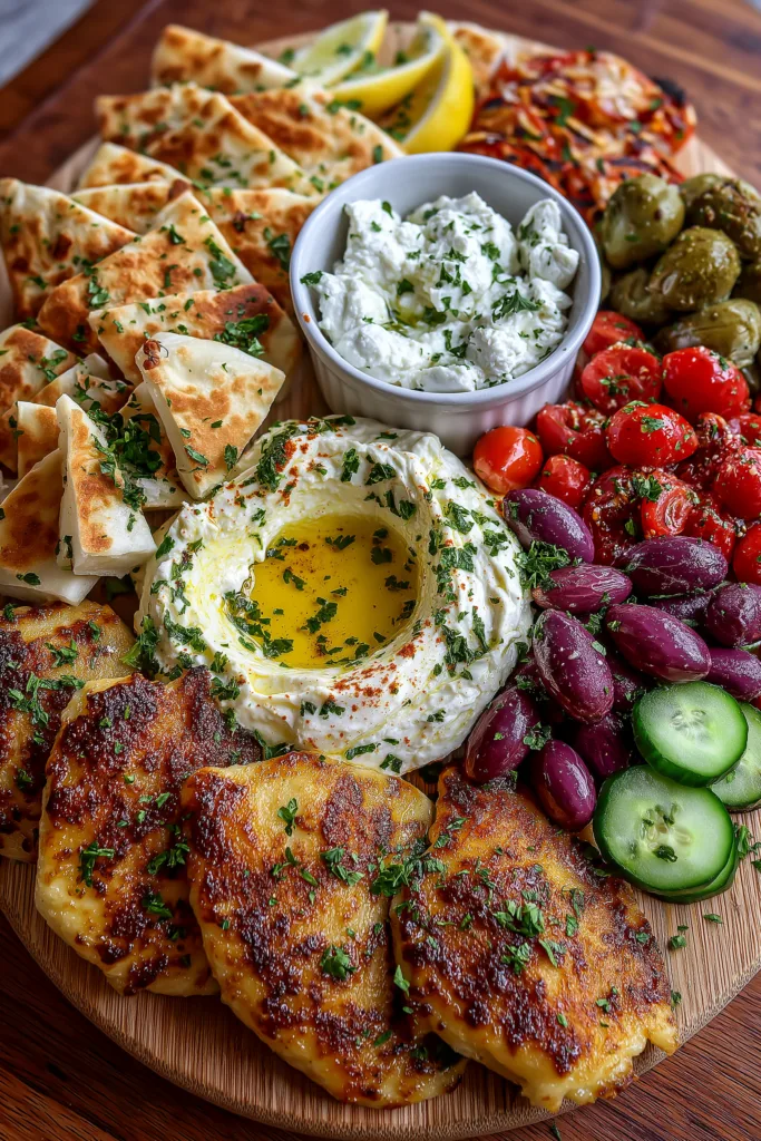 Greek Appetizer Board with Whipped Feta & Pita Chips