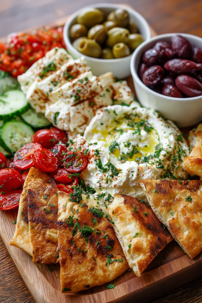 Greek Appetizer Board with Whipped Feta & Pita Chips