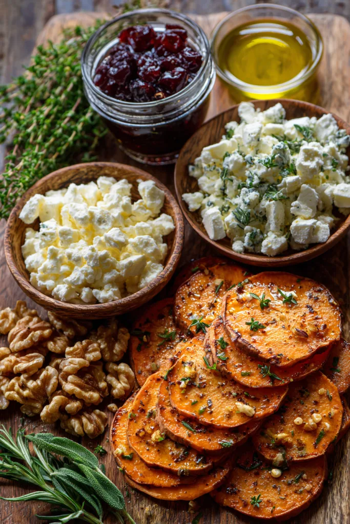 Layered Sweet Potato Lasagna Stack with Herbed Feta, Walnuts & Cranberry Honey Glaze