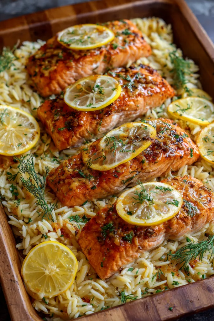 Lemon Dill Orzo with Honey Glazed Salmon 8 Lemon Dill Orzo with Honey Glazed Salmon