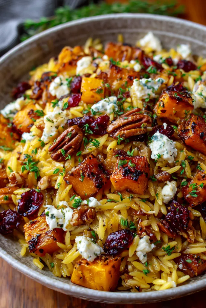 Roasted Butternut Apple Orzo with Goat Cheese