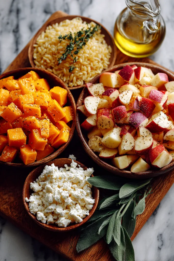 Roasted Butternut Apple Orzo with Goat Cheese