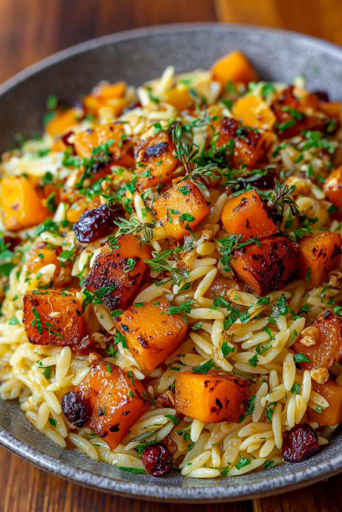 Roasted Butternut Squash Orzo with Maple Glaze