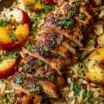 Roasted Peach & Chicken Orzo with Herb Drizzle