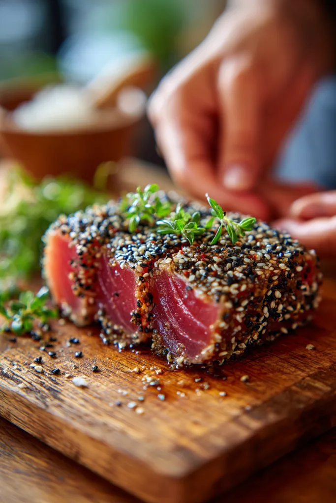 Sesame Crusted Tuna Steak: Amazing 20-Minute Recipe You'll Love 7 Sesame Crusted Tuna Steak with Wasabi Sauce