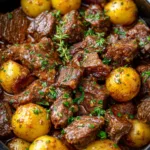 Slow Cooker Garlic Butter Beef Bites & Potatoes