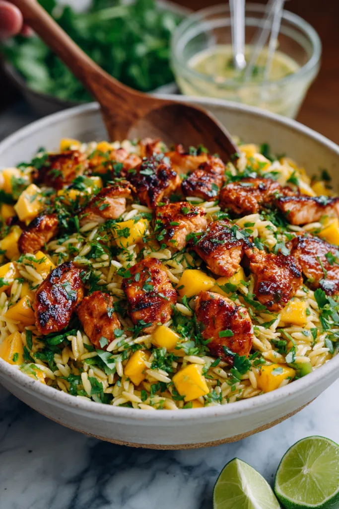Tropical Mango Chicken Orzo with Lime Vinaigrette – Easy 45-Minute Summer Meal 7 Tropical Mango Chicken Orzo with Lime Vinaigrette