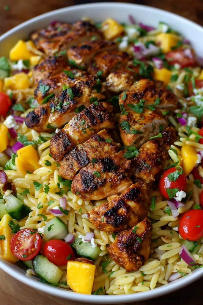 Tropical Mango Chicken Orzo with Lime Vinaigrette – Easy 45-Minute Summer Meal 8 Tropical Mango Chicken Orzo with Lime Vinaigrette