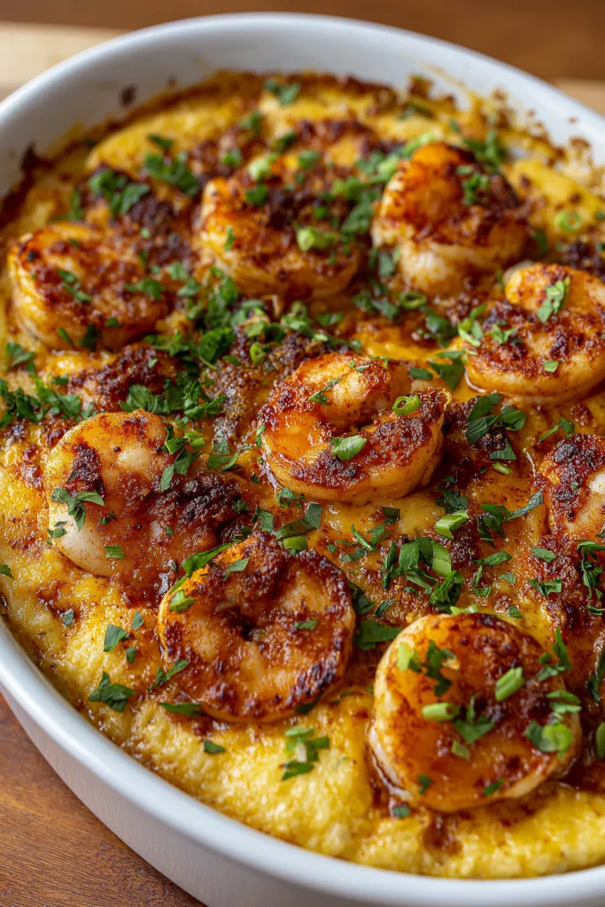 Cajun Butter Shrimp & Grits Casserole
