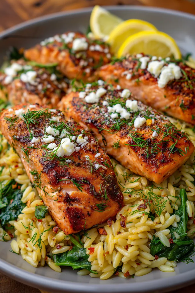 Lemon Dill Orzo with Salmon & Feta