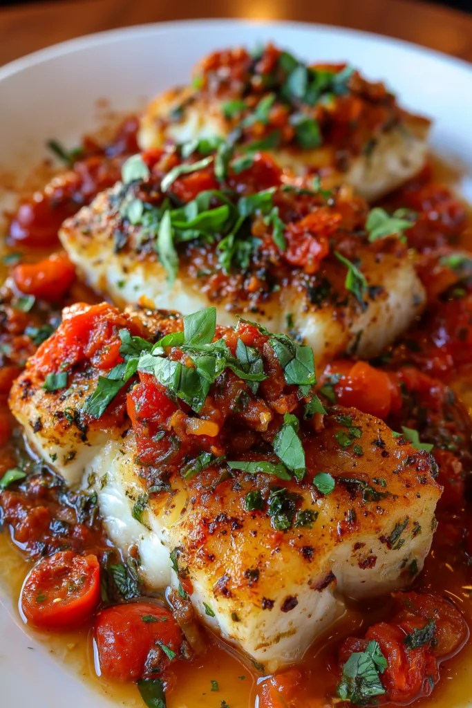 Pan-Seared Cod in Tomato Basil Sauce