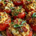 Baked Feta-Stuffed Tomatoes with Crispy Garlic Breadcrumbs & Basil