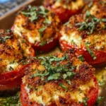 Baked Feta-Stuffed Tomatoes with Crispy Garlic Breadcrumbs & Basil