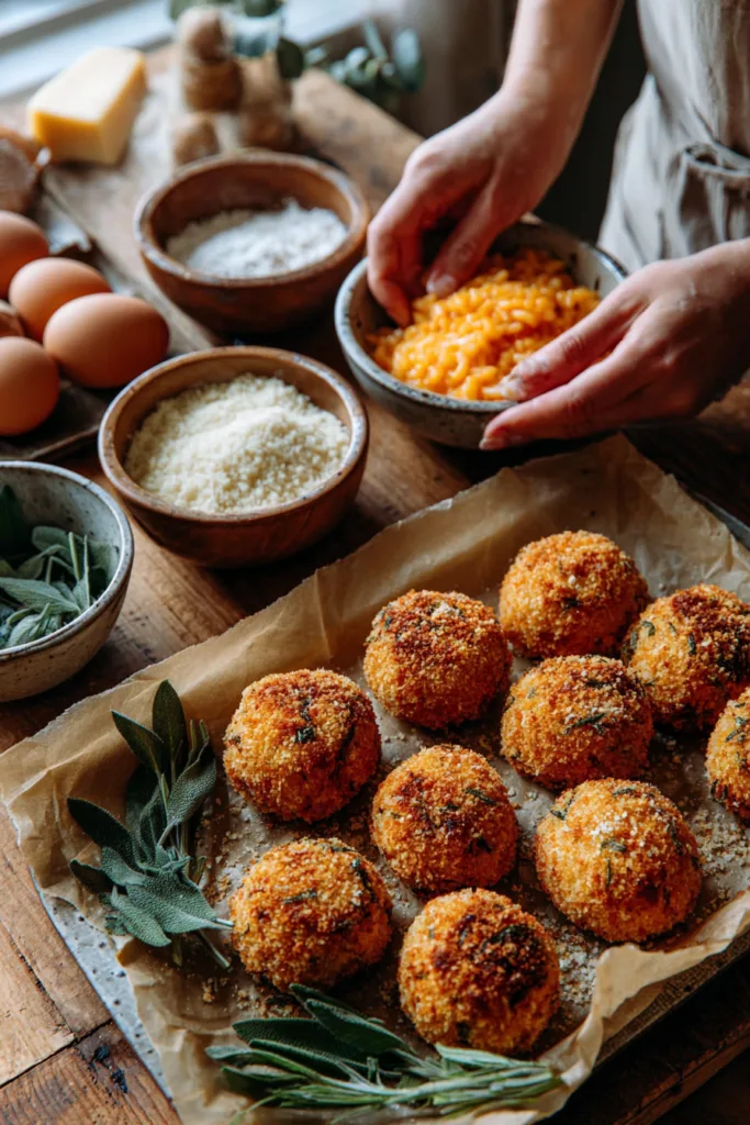 Golden Butternut Squash Arancini with Mozzarella & Sage