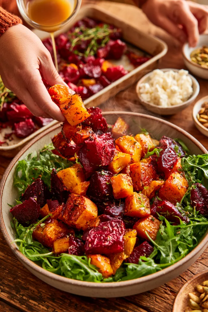 Roasted Pumpkin & Beetroot Salad with Creamy Goat Cheese