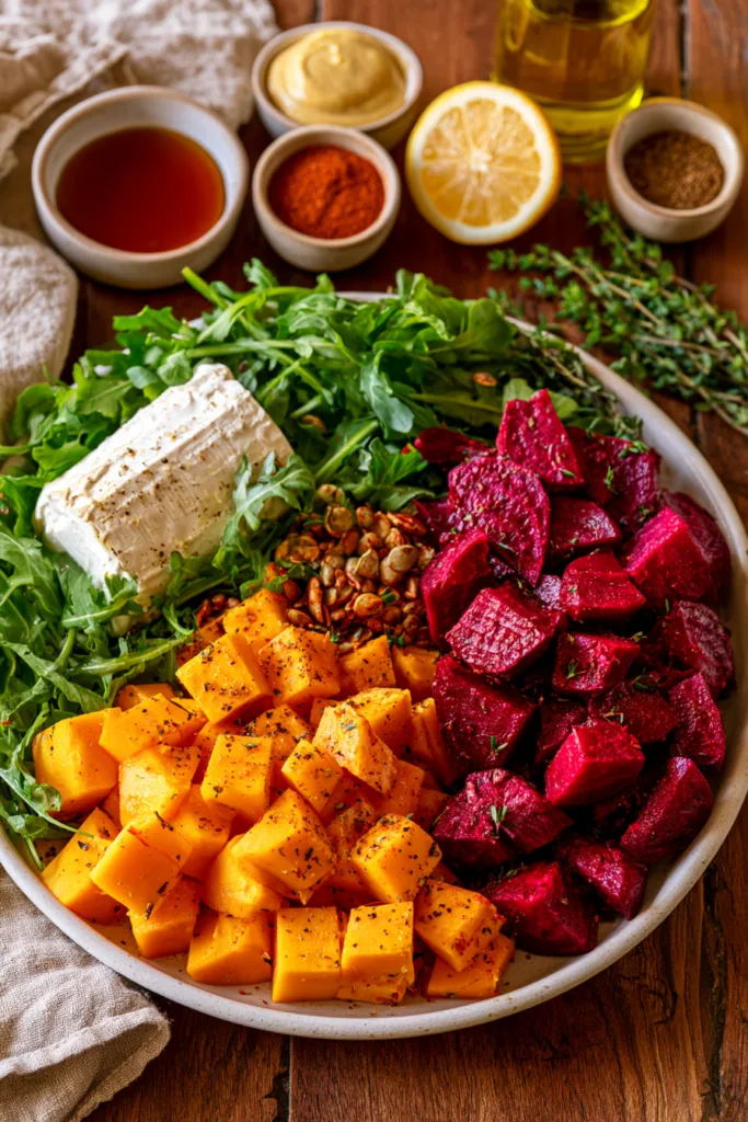 Roasted Pumpkin & Beetroot Salad with Creamy Goat Cheese
