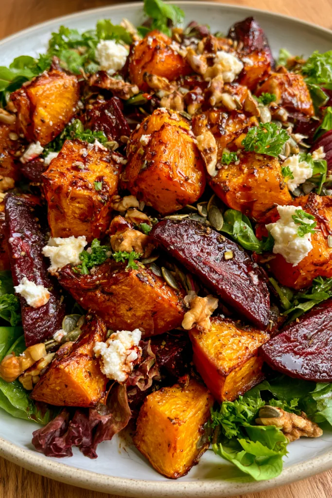 Roasted Pumpkin & Beetroot Salad with Creamy Goat Cheese