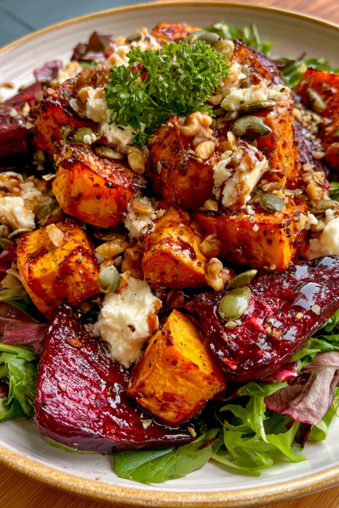 Roasted Pumpkin & Beetroot Salad with Creamy Goat Cheese
